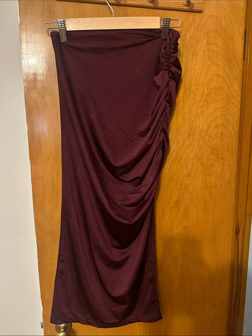 Ruched Midi Skirt in Burgundy - Women's Skirt